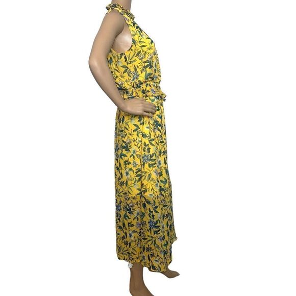 Sam Edelman Yellow Floral Sheer High Neck Peplum waist Maxi Dress - Sz 4 - Picture 6 of 10